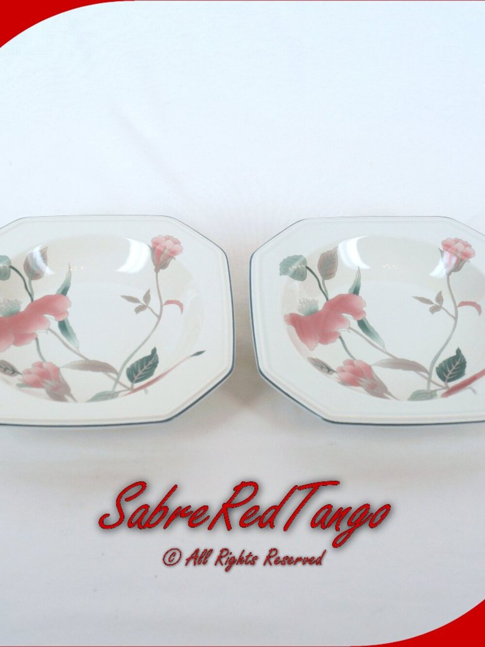 Vintage Mikasa Japan Ceramic Rim Soup Bowl Set Of 2 F3003 Silk Flowers